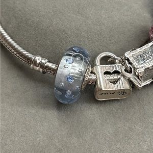 RARE Authentic Pandora Ice Drops Murano Glass Charm, Blue Cubic Zirconia